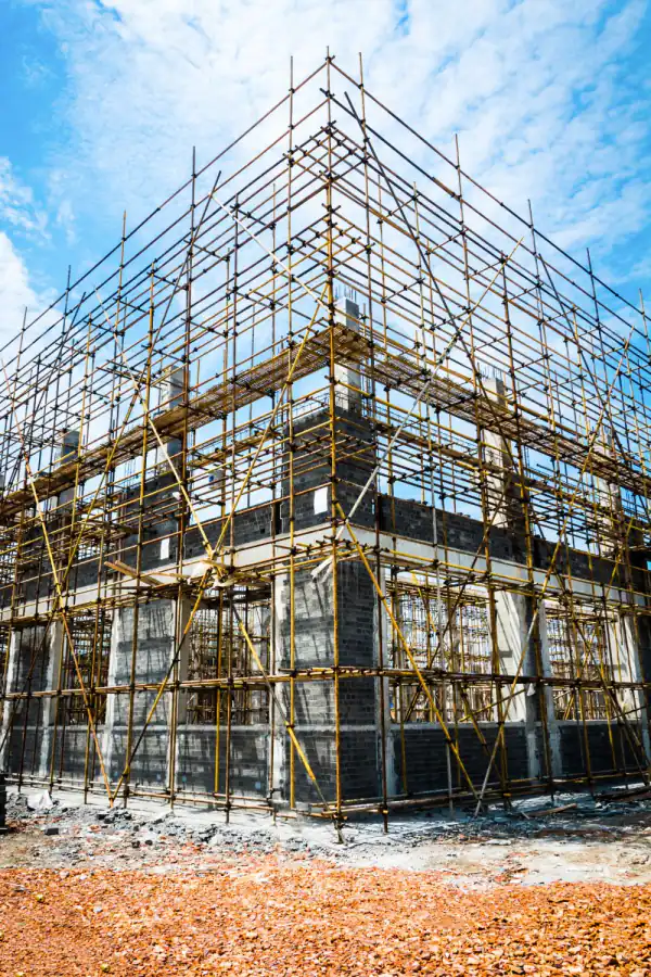 Building under construction with scaffolding